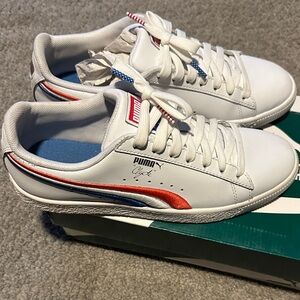 Puma White Sneakers with Red and Blue Details
